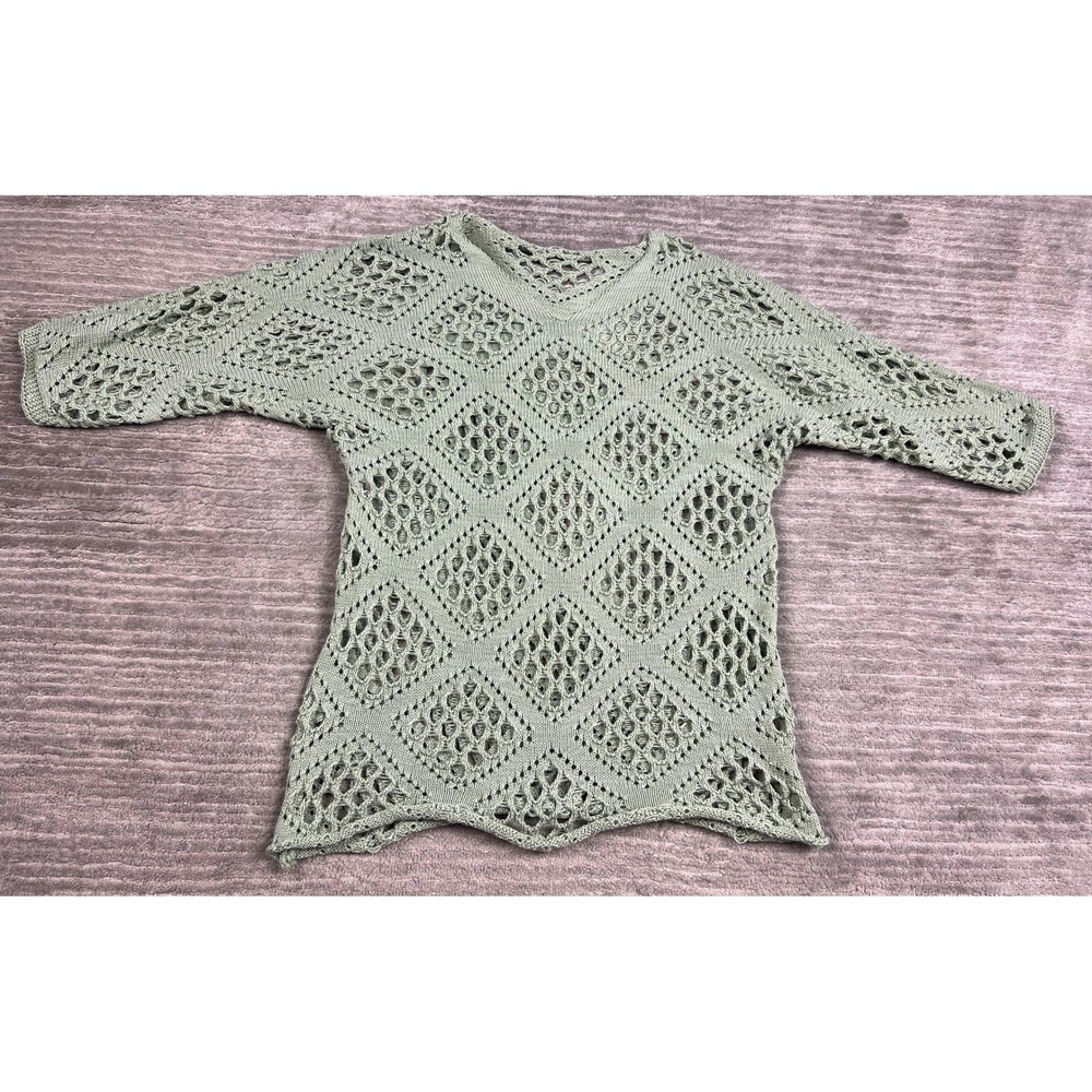 Unbranded Crochet Top Womens S Sage Greenβ V-Neck Diamond Open Knit Boho Sweater
